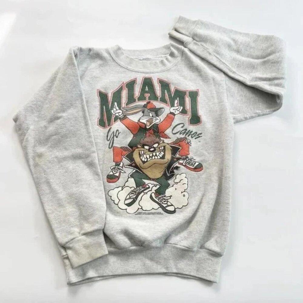 Miami Hurricanes Football Looney Tunes Ash Sweatshirt 90S Unisex